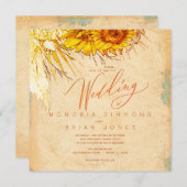 ホットサンセットサンフラワースクエア結婚式招待状 (正面/裏面)