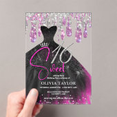 ホットスタイリッシュピンクブラックドレス甘い16モノグラム アクリル招待状 (インサイチュ (ポータブル))