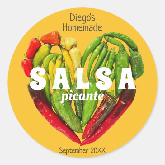 ホットスパイシー赤い緑の黄色の唐辛子ハート ラウンドシール (正面)