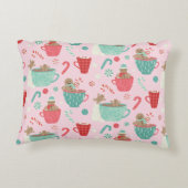 ホットタブジンジャーブレッドかわいいピンクのホットココアパターン アクセントクッション (裏面)