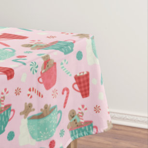 ホットタブジンジャーブレッドかわいいピンクのホットココア テーブルクロス