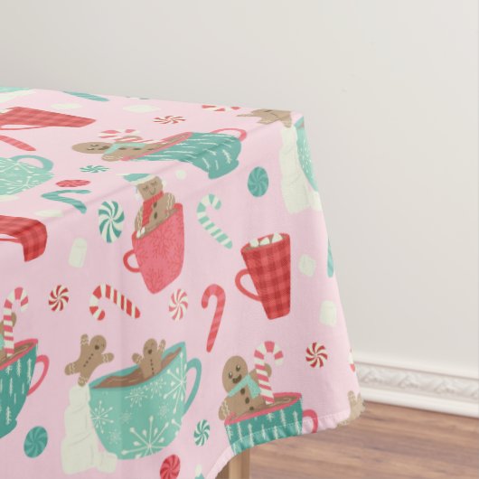 ホットタブジンジャーブレッドかわいいピンクのホットココア テーブルクロス (インサイチュ)