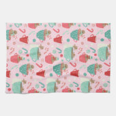 ホットタブジンジャーブレッドかわいいピンクホットココアパターンAc キッチンタオル (横)