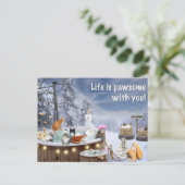 ホットタブリラックスで猫を見せるおもしろカード シーズンポストカード (スタンド正面)