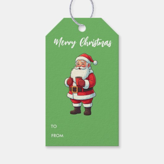 ホットチョコパーソナライズされたレートを飲むサンタクロース ギフトタグ (正面)