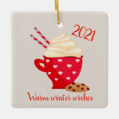 ホットチョコレートとクッキーのクリスマス セラミックオーナメント (正面)