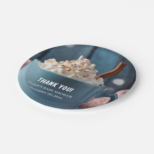 ホットチョコレートとホイップクリーム居心地の良いベビーシャワー ペーパープレート (アングル)