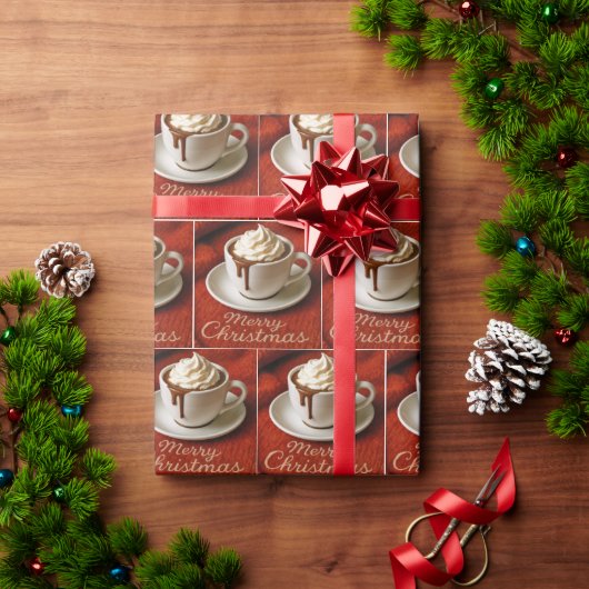ホットチョコレートとメリークリスマスの文字 ラッピングペーパー (クリスマスギフト)