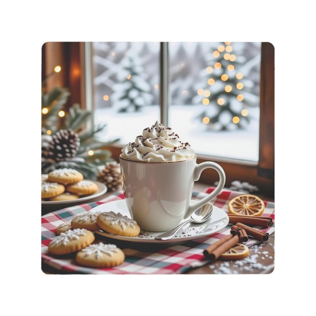 ホットチョコレートと砂糖クッキーフェスティバルクリスマス メタルプリント (正面)