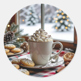 ホットチョコレートと砂糖クッキーフェスティバルクリスマス ラウンドシール