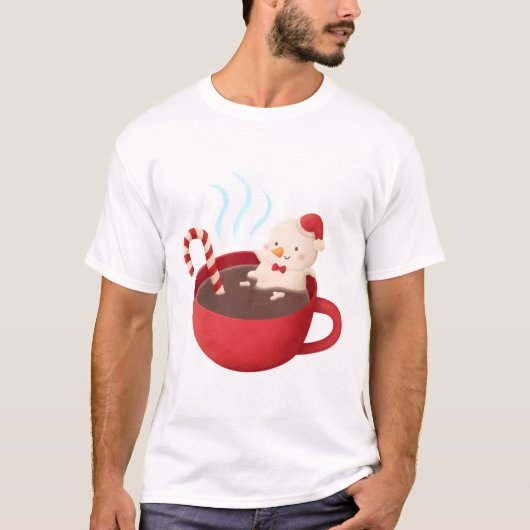 ホットチョコレートのかわいい溶け雪だるま Tシャツ (正面)