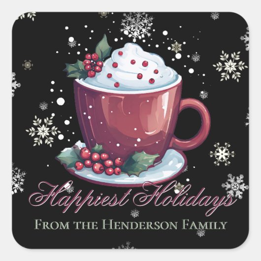 ホットチョコレートのクリスマスカッパーソナライズされたプ スクエアシール (正面)