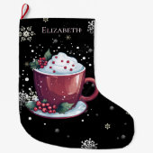 ホットチョコレートのクリスマスカッパーソナライズされたプ ラージクリスマスストッキング (正面)