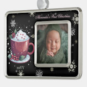 ホットチョコレートのクリスマスカップベビーフォトパーソナル シルバープレートフレームオーナメント (左)