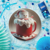 ホットチョコレートのクリスマスマシュマロ雪だるま ペーパープレート (パーティー)