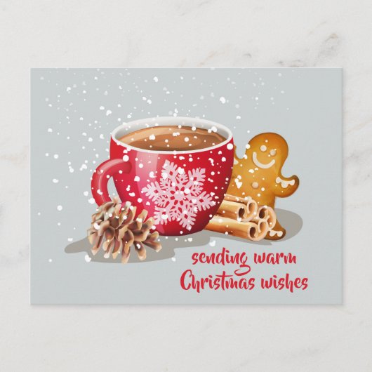 ホットチョコレートのジンジャーブレッドのクリスマスウィッシュ シーズンポストカード (正面)