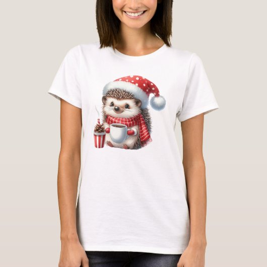 ホットチョコレートを使ったクリスマスハリネズミ Tシャツ (正面)