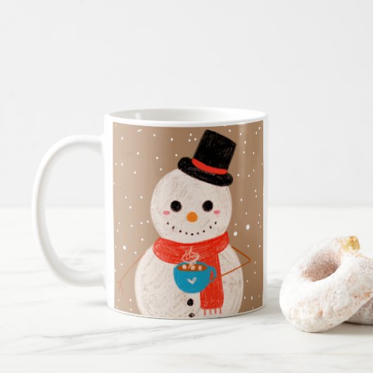 ホットチョコレートを飲む雪だるま コーヒーマグカップ (ドーナツ)