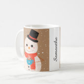 ホットチョコレートを飲む雪だるま コーヒーマグカップ (正面左)