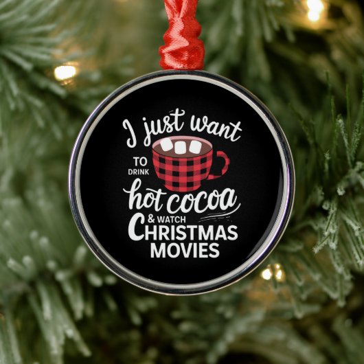 ホットチョコレートを飲んでクリスマスを見たい メタルオーナメント (ツリー)
