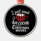 ホットチョコレートを飲んでクリスマスを見たい メタルオーナメント (正面)