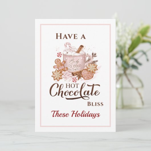 ホットチョコレートクッキーモダンピンククリスマスカード 案内状 (スタンド正面)