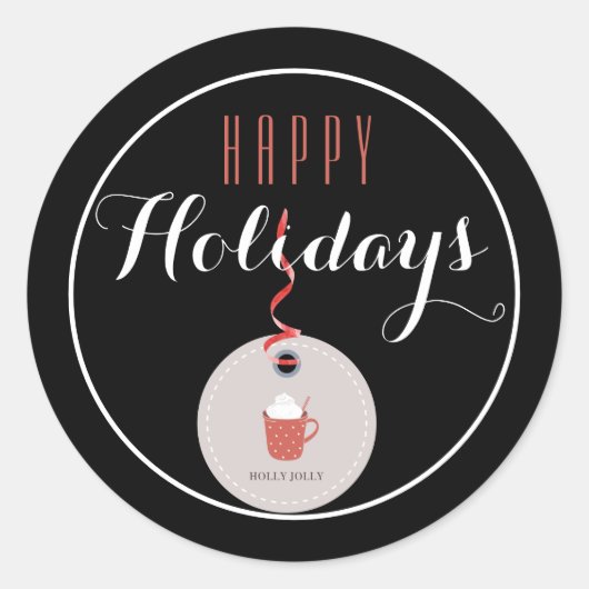 ホットチョコレートクリスマスギフトラベルハッピーホリデー ラウンドシール (正面)