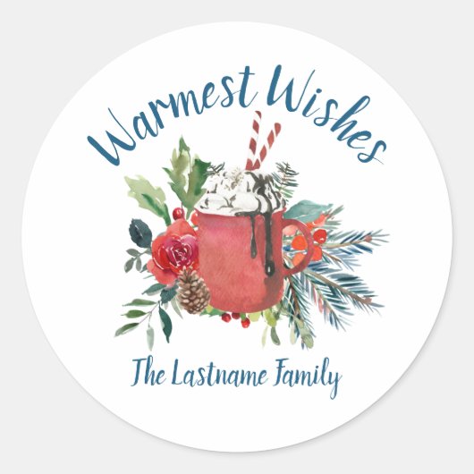 ホットチョコレートクリスマスステッカー ラウンドシール (正面)