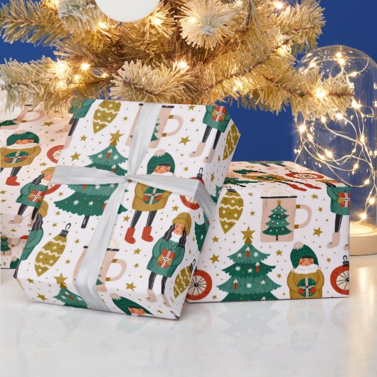 ホットチョコレートクリスマスツリーオーナメントホリデー ラッピングペーパー (クリスマス)