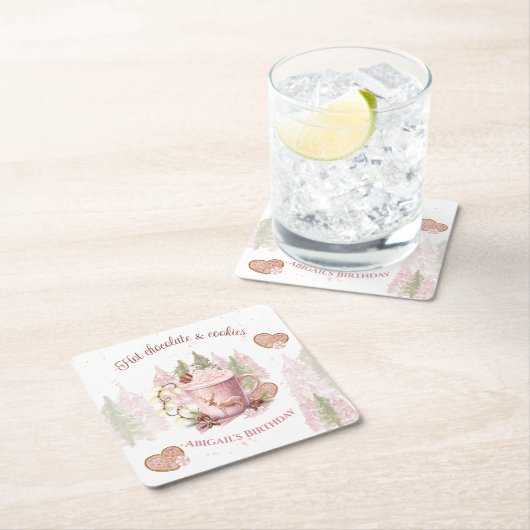 ホットチョコレートクリスマス誕生日紙コースター スクエアペーパーコースター (インサイチュ)