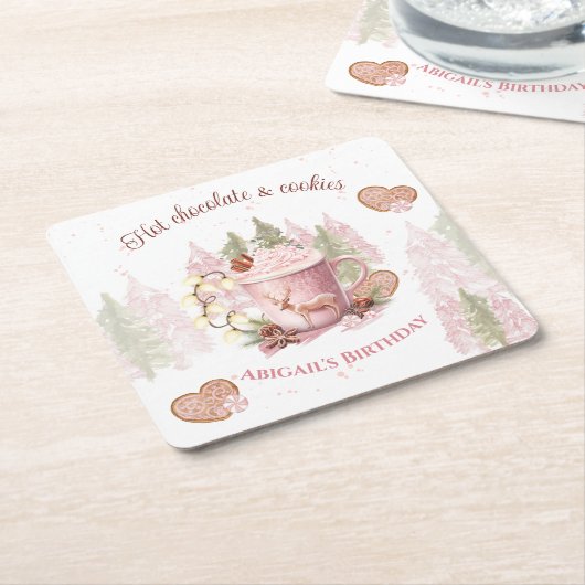 ホットチョコレートクリスマス誕生日紙コースター スクエアペーパーコースター (アングル)