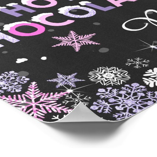ホットチョコレートバーサインピンクパープルスノーフレーク ポスター (角)