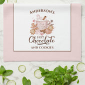 ホットチョコレートピンクのクリスマス名キッチンタオル キッチンタオル (折り畳み)