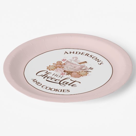 ホットチョコレートピンククリスマスネーム紙プレート ペーパープレート (アングル)