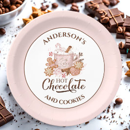 ホットチョコレートピンククリスマスネーム紙プレート ペーパープレート
