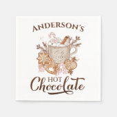 ホットチョコレートベージュクリスマスネーム紙ナプキンス スタンダードカクテルナプキン (正面)