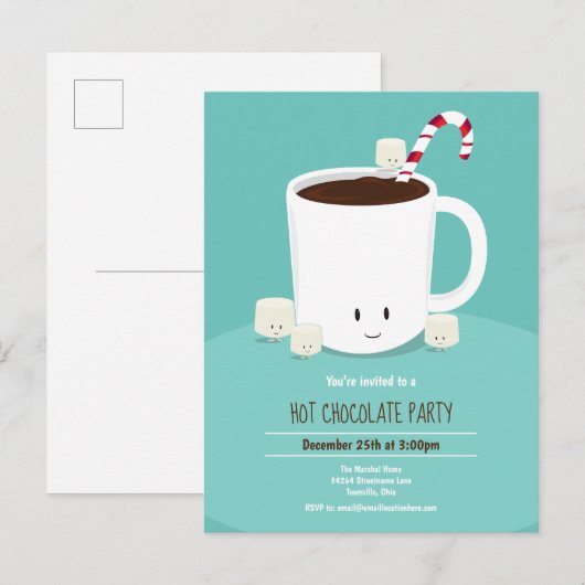 ホットチョコレートホットココアティール（緑がかった色）クリスマスパーティー インビテーションポストカード (正面/裏面)