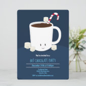 ホットチョコレートホットココアブルーホワイトクリスマスパーティー 招待状 (スタンド正面)