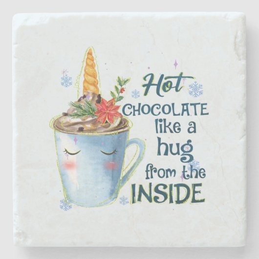 ホットチョコレートユニコーン | 居心地の良いユニコーン冬 ストーンコースター (正面)