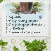 ホットチョコレートレシピクリスマスのレシピデザイン キッチンタオル (折り畳み)