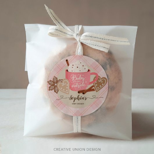 ホットチョコレート冬のベビーシャワーガール ラウンドシール