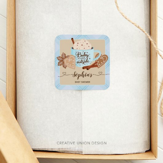 ホットチョコレート冬の赤ちゃんシャワーボーイ スクエアシール