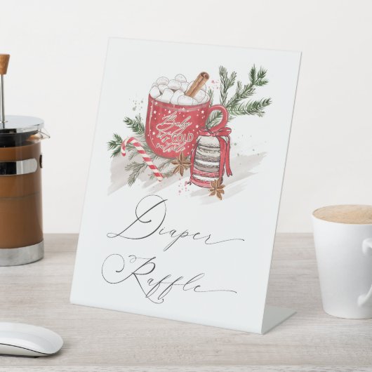 ホットチョコレート冬ベビーシャワーおむつラッフル 台座サイン (インサイチュ)