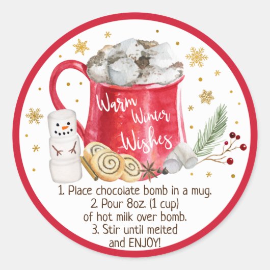 ホットチョコレート爆弾ホットココア爆弾の指示 ラウンドシール (正面)