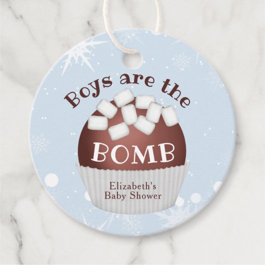 ホットチョコレート爆弾少年ベビーシャワーメッセージカード フェイバータグ (正面)