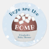 ホットチョコレート爆弾少年ベビーシャワーメッセージカード ラウンドシール (正面)