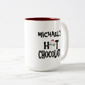 ホットチョコレート雪だるま子供へ&名前をカスタムする ツートーンマグカップ (正面右)