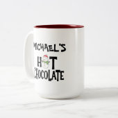 ホットチョコレート雪だるま子供へ&名前をカスタムする ツートーンマグカップ (正面左)