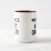 ホットチョコレート雪だるま子供へ&名前をカスタムする ツートーンマグカップ (中央)