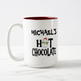 ホットチョコレート雪だるま子供へ&名前をカスタムする ツートーンマグカップ